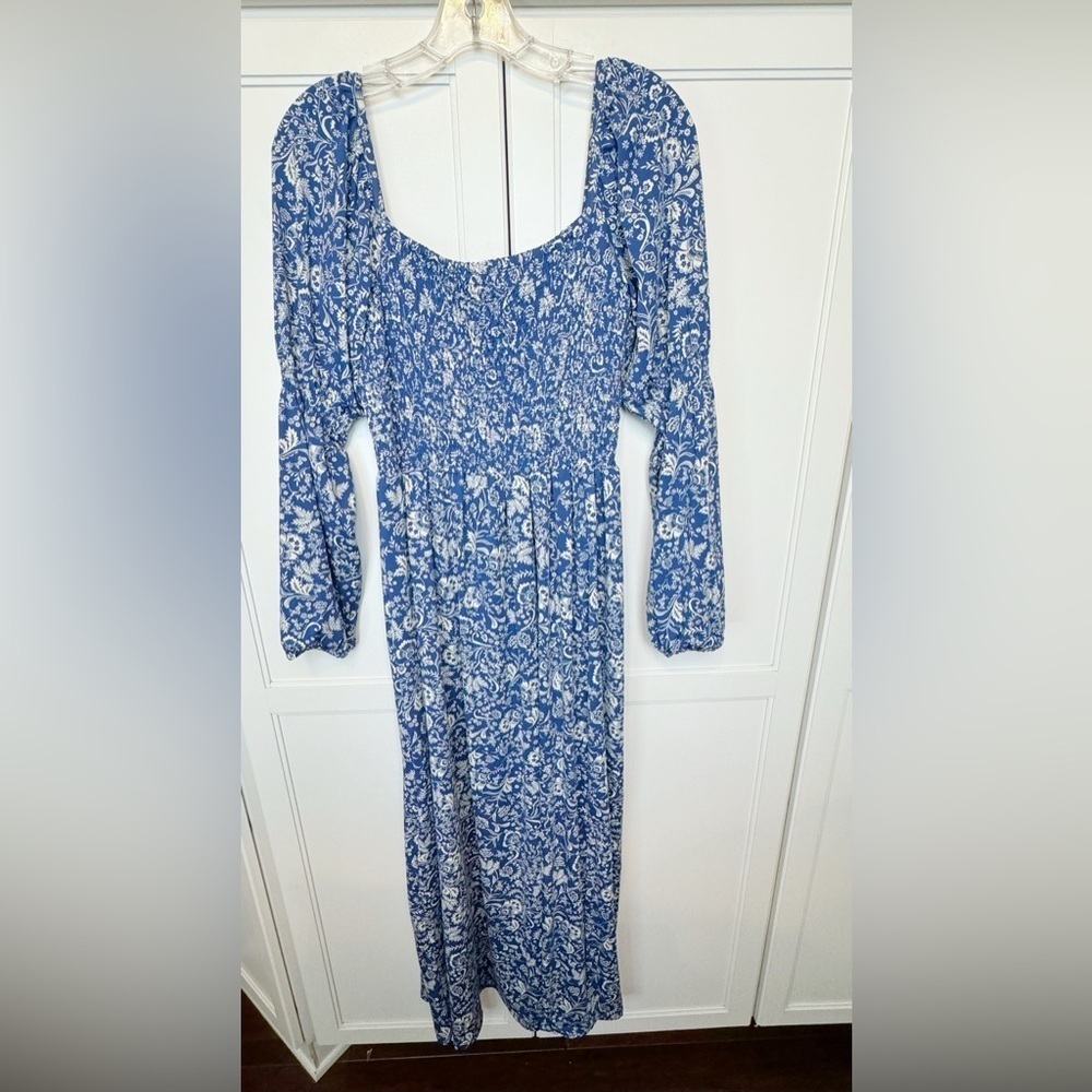 Cabana Life Aspen Puff Sleeve Blue Maxi Dress Sz Large Smocked Top Travel - Picture 2 of 16